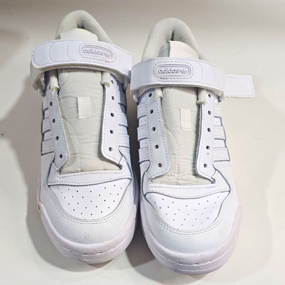 adidas Forum Unisex Kids US 5 White Leather Hook & Loop Low Top Sneakers